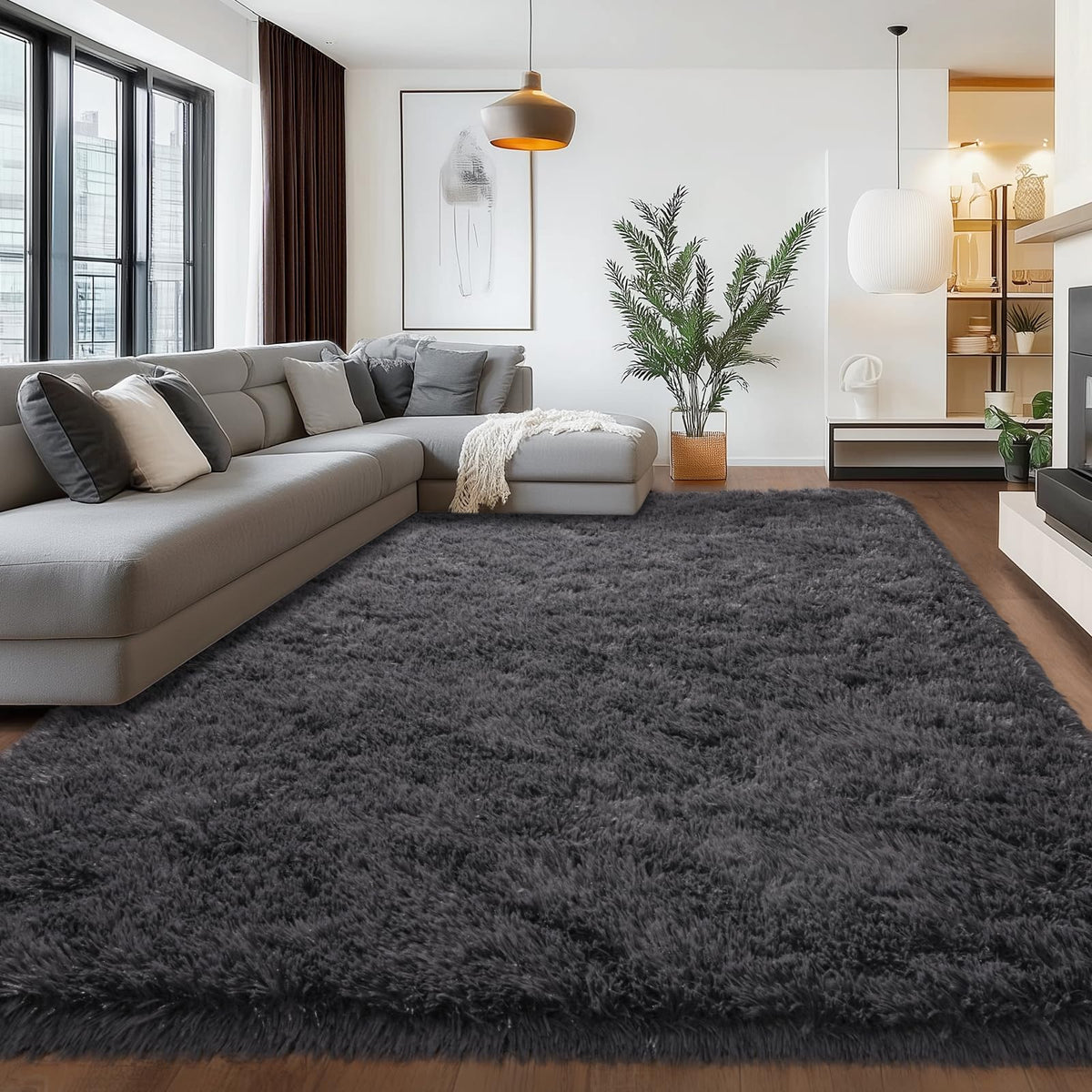 Large Cream White Rugs 5x7, Fluffy Shag Living Room Area Rugs