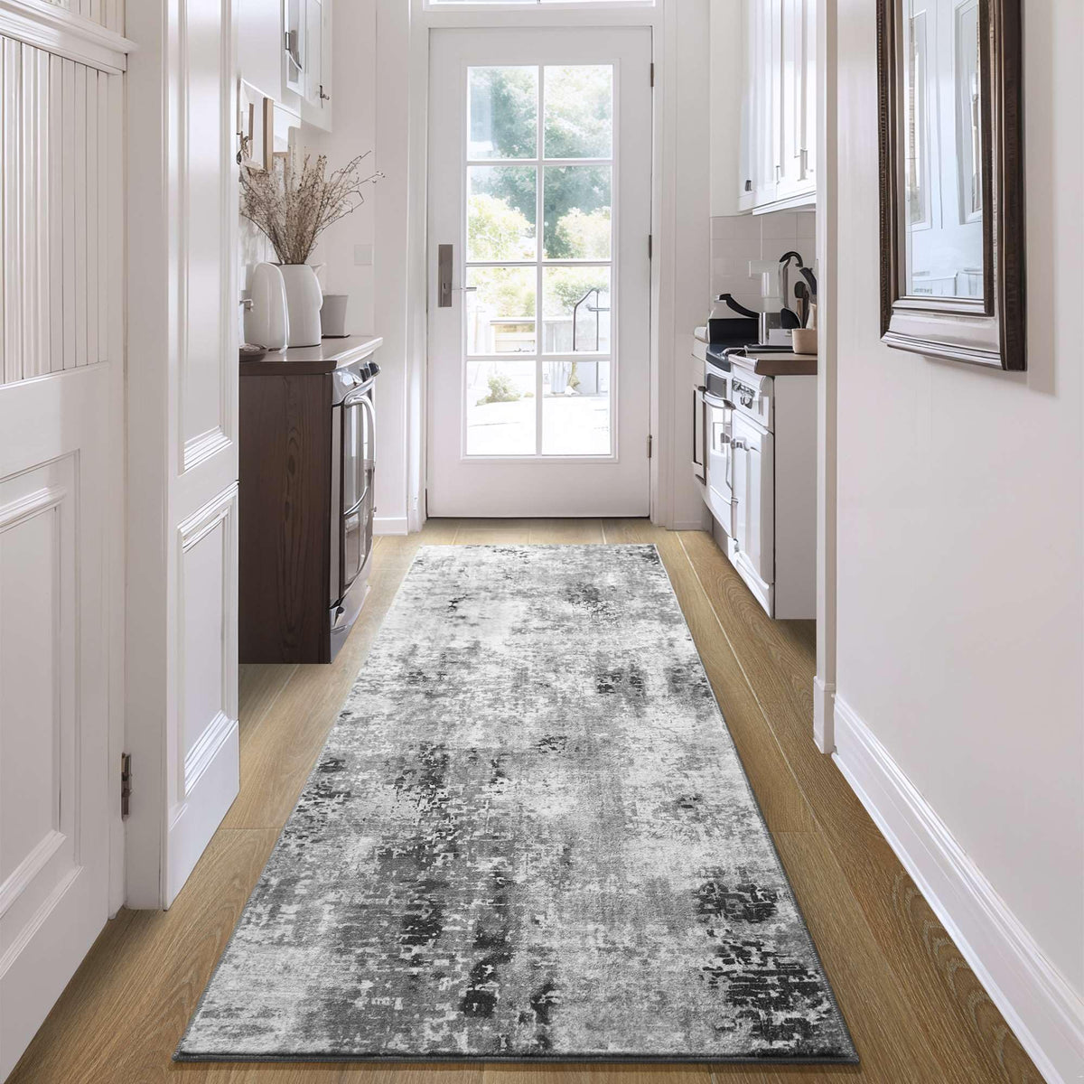 Living Room Rug 5x7 Gray Area Rug Machine Washable Boho Rug Non Slip Abstract Vintage Indoor Large Rugs for Bedroom, Classroom, College Dorm, Farmhouse, Dining Room, Kids Playroom