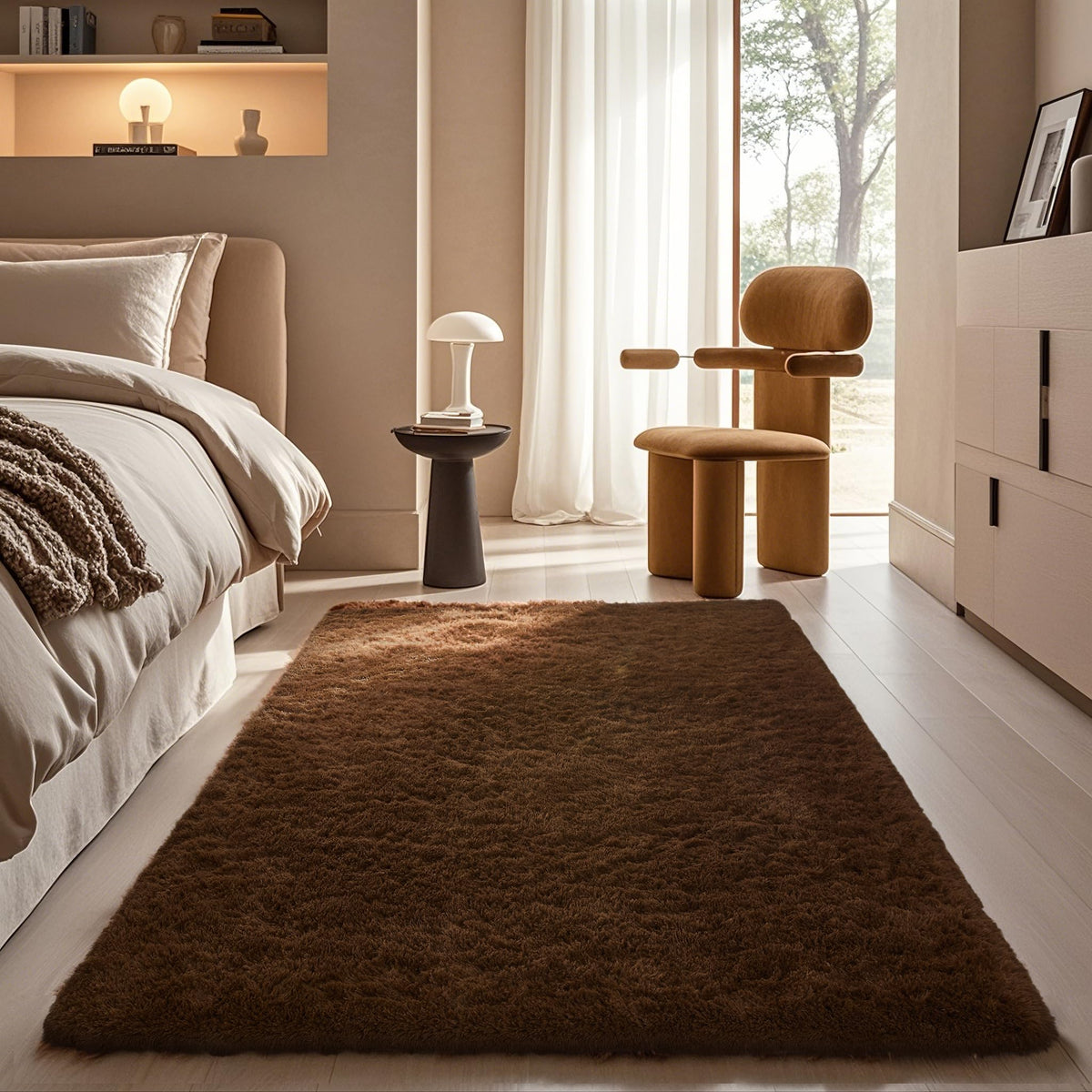 Ophanie Round Rugs 5Ft Ivory Circle Area Rug,Baby Nursery Living Room Bedroom Decor Circular Carpet 5 Foot,Fluffy Fuzzy Shag Plush Cream for Kids Boys Girls Teen with Over 99 pcs Pile fibers