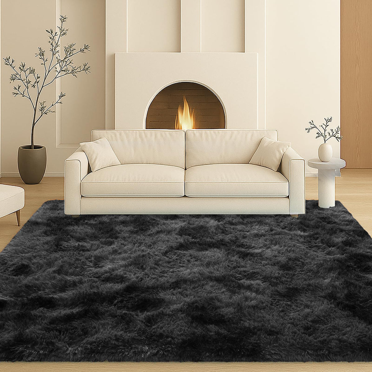 8x10 Cream Fluffy Shag Area Rug, Non-Slip Soft Carpet for Home