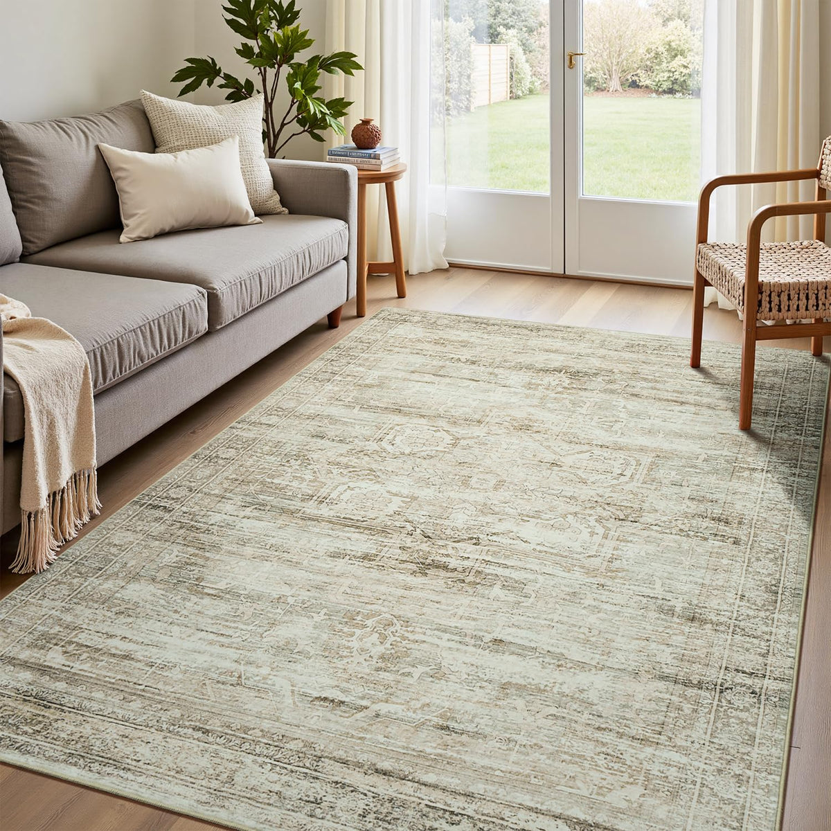 9x12 Area Rugs for Living Room, Large Washable Rug, Brown/Grey