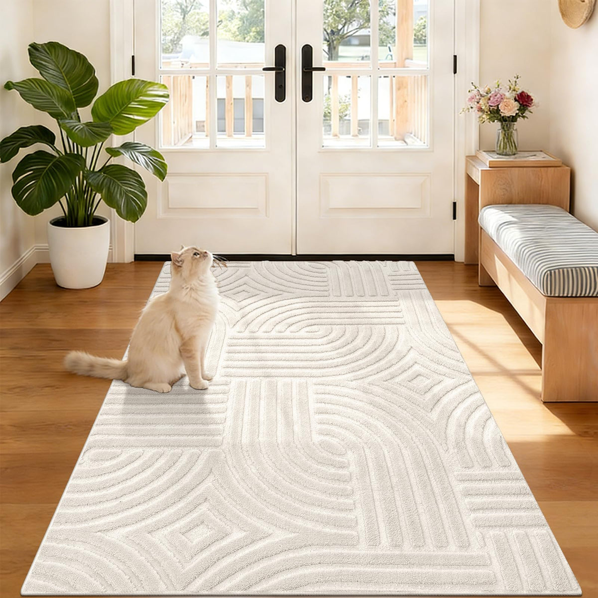 Pauwer 5x7 Area Rug for Living Room, Modern Bedroom Floor Carpet, Beige
