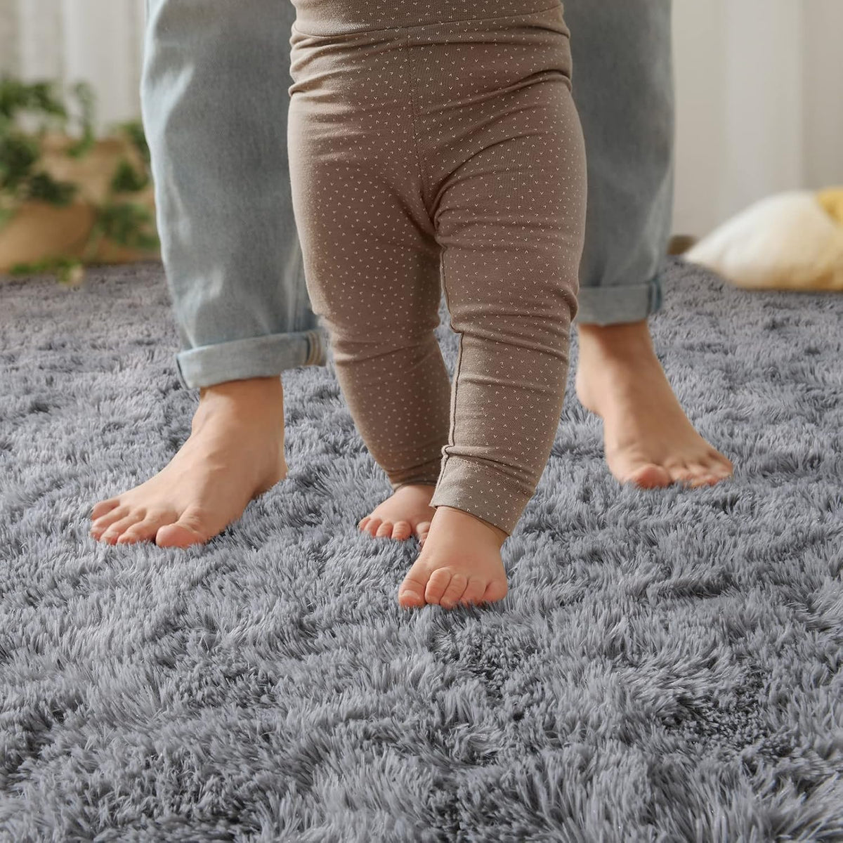 YJ.GWL Shag Runner Rug Non Slip for Bedroom Living Room Soft Small Rugs for Dorm, 2x6 Feet Grey Plush Carpet Runner for Nursery Dorm, Fuzzy Bedside Rug for Kids Boys Girls Room Home Decor