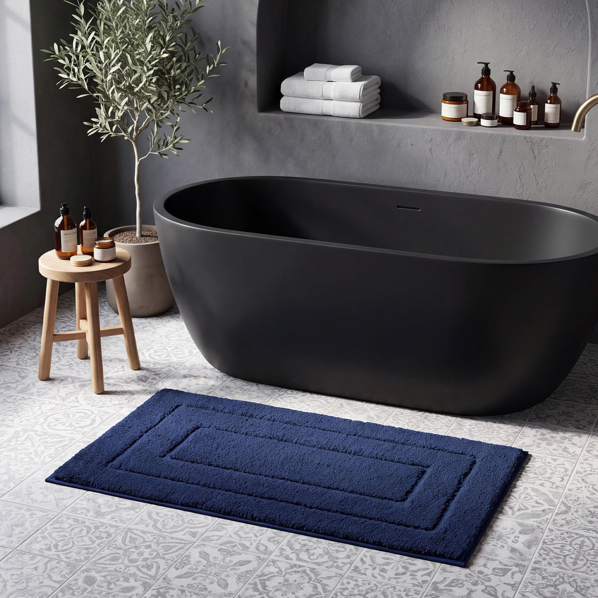 GRANNY SAYS Gray Bathroom Rug 16" x 24", Non-Slip Microfiber Bath Mat