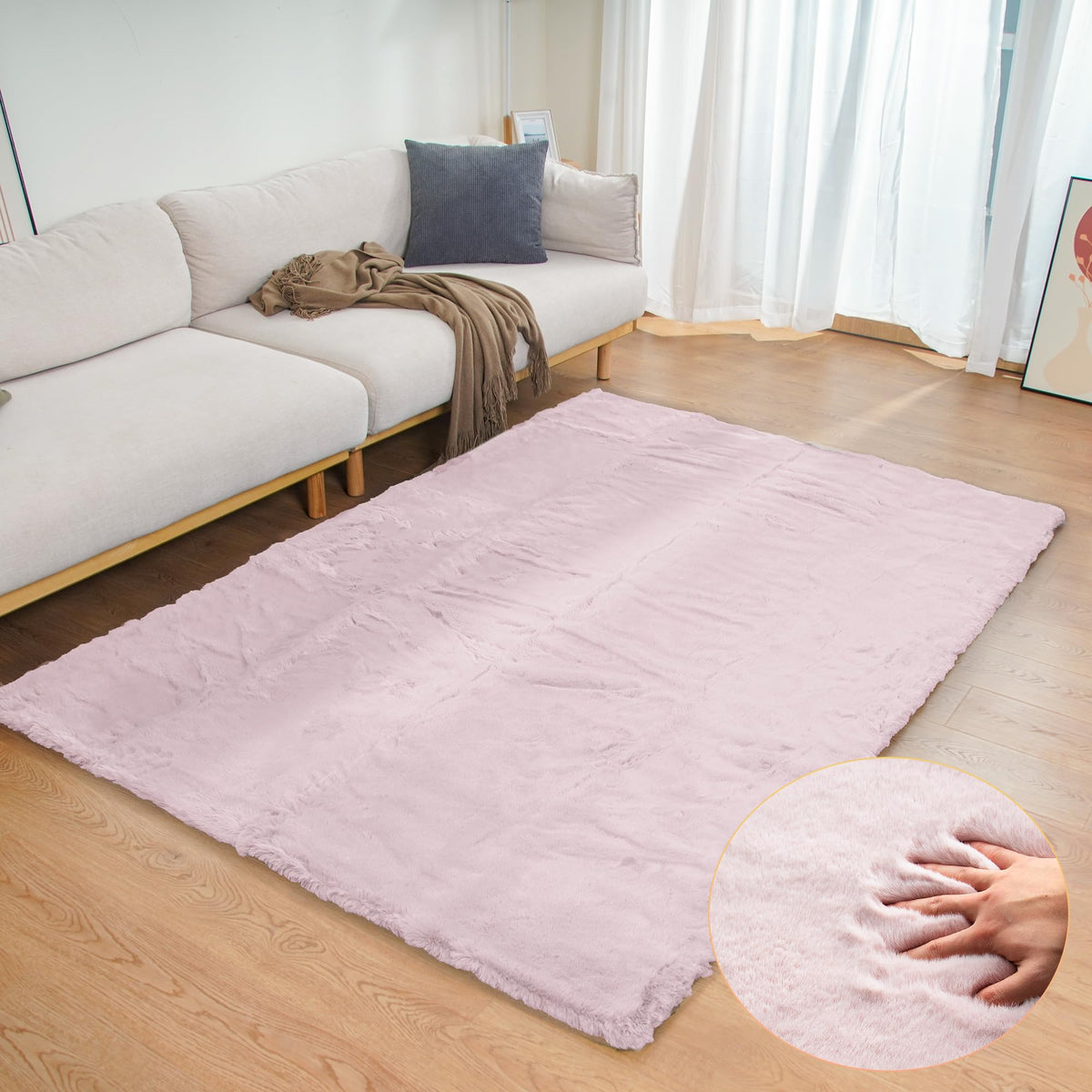 ORINOVA White Faux Bunny Fluffy Fur Rug Washable Area Rugs for Living Room Nursery Rugs for Bedroom 2x3 Rectange Rug Cute Home Décor