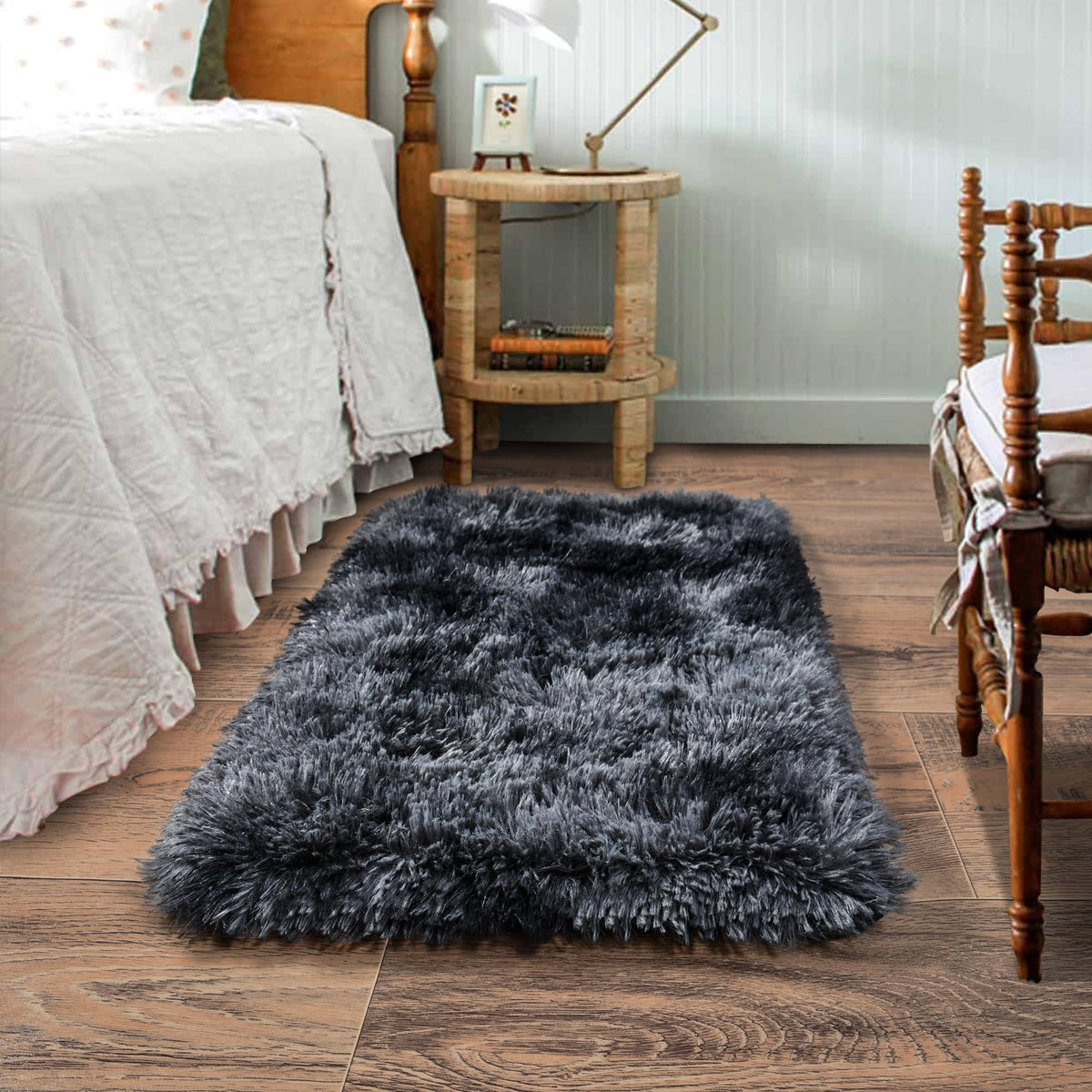 Black Rug for Bedroom, Soft Shaggy Modern Shag 4x6 Area Rugs for Living Room, Upgrade Non-Slip Plush Fluffy Carpet for Kids Boys Girls Room Dorm Home Decor Aesthetic