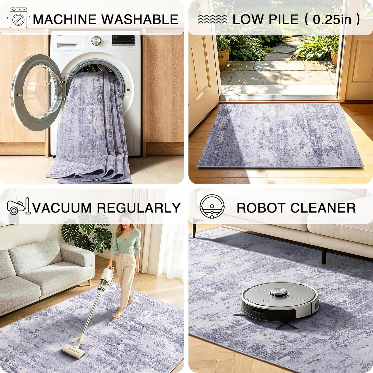 5x7 Area Rugs Living Room Rug Abstract Washable Rug Non-Slip Soft Low Pile Indoor Floor Stain Resistant Thin Carpet for Bedroom Dining Room Home Office Farmhouse Nursery - Light Gray & Cream 5' x 7'