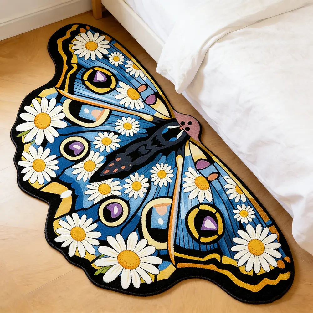 Vintage Butterfly Print Rug, Boho Style Soft Washable Carpet, Home Decorative Rug for Bedroom Bedside, Hotel Entrance Bathroom Corridor, Butterfly Area Rug, Boho Rugs, Vintage Printed Rug