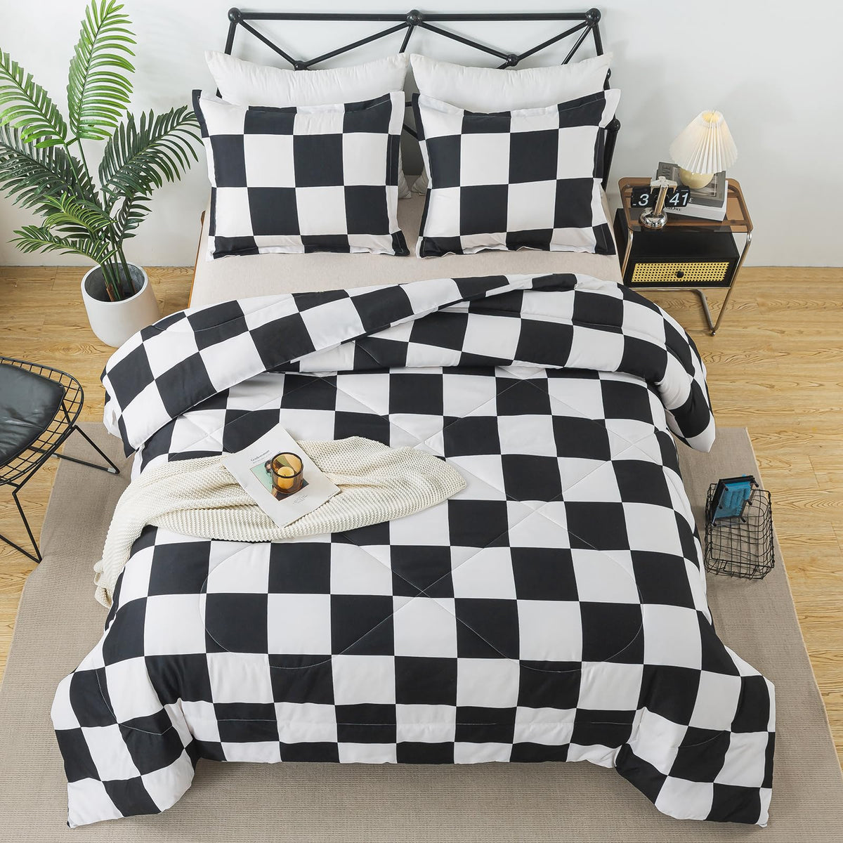 Caressma Black White Checkered Comforter Set, Twin Size Boys Bedding Set