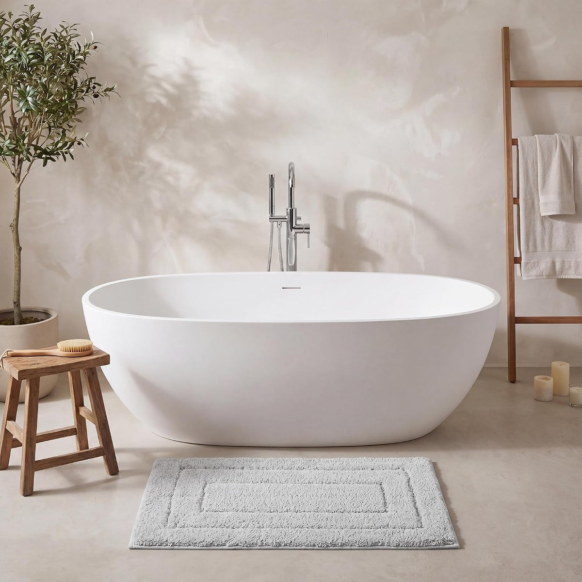 GRANNY SAYS Gray Bathroom Rug 16" x 24", Non-Slip Microfiber Bath Mat