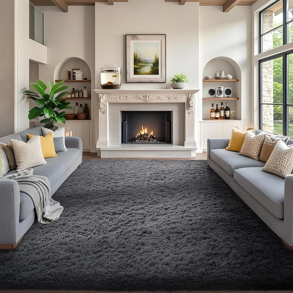 Ophanie Round Rugs 5Ft Ivory Circle Area Rug,Baby Nursery Living Room Bedroom Decor Circular Carpet 5 Foot,Fluffy Fuzzy Shag Plush Cream for Kids Boys Girls Teen with Over 99 pcs Pile fibers