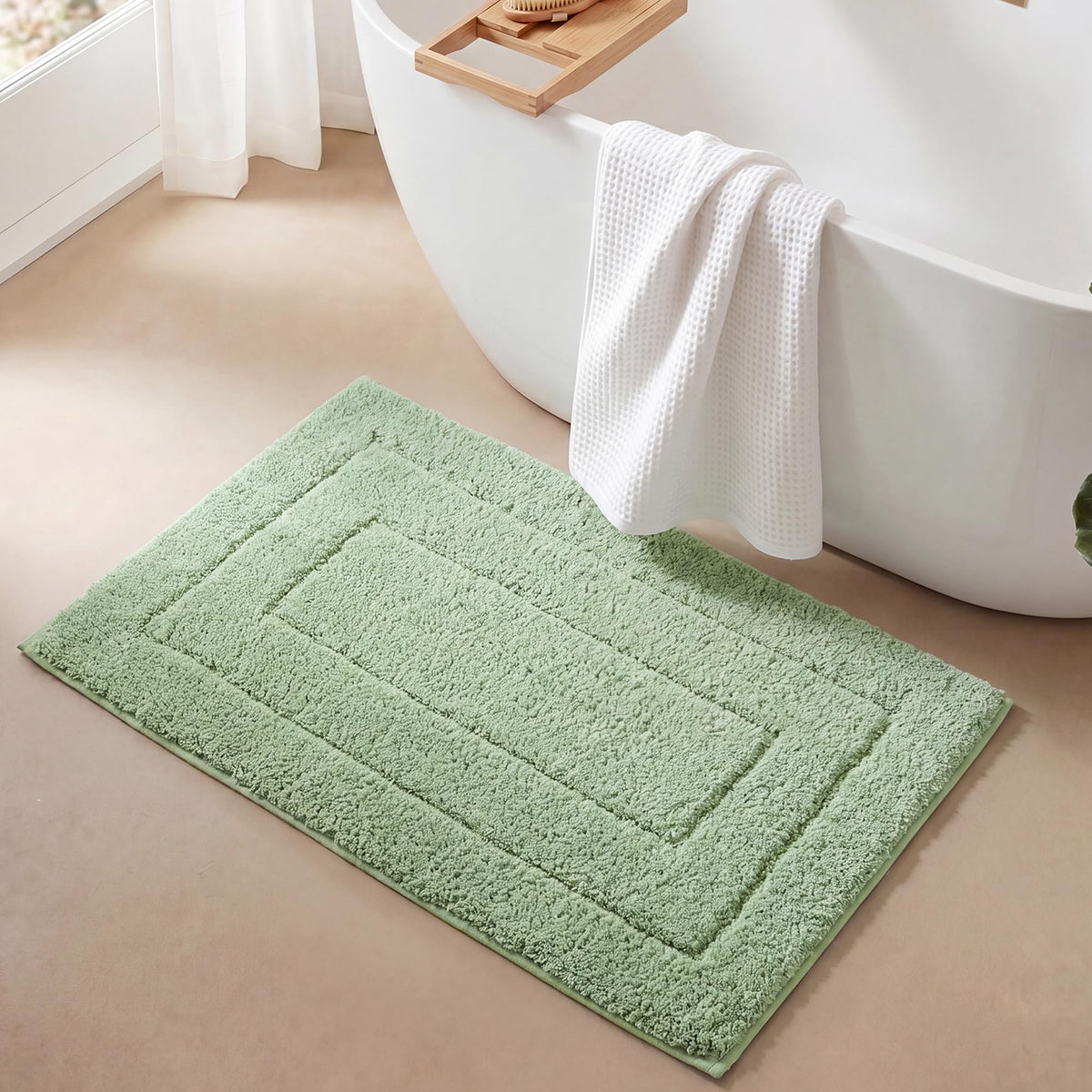 GRANNY SAYS Gray Bathroom Rug 16" x 24", Non-Slip Microfiber Bath Mat