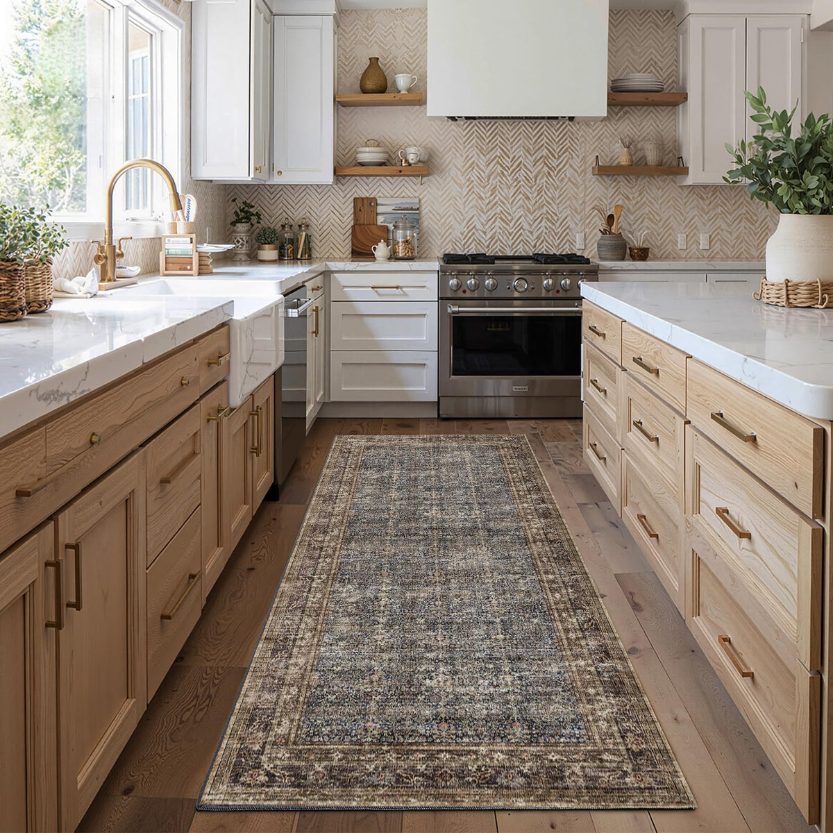 CHAMPLANT Area Rug 4x6 Washable Rug Gray Vintage Traditional Floor Cover Foldable Thin Retro Accent Indoor Distressed Non Slip Carpet Floral Print Mat Bedroom Living Room Bathroom