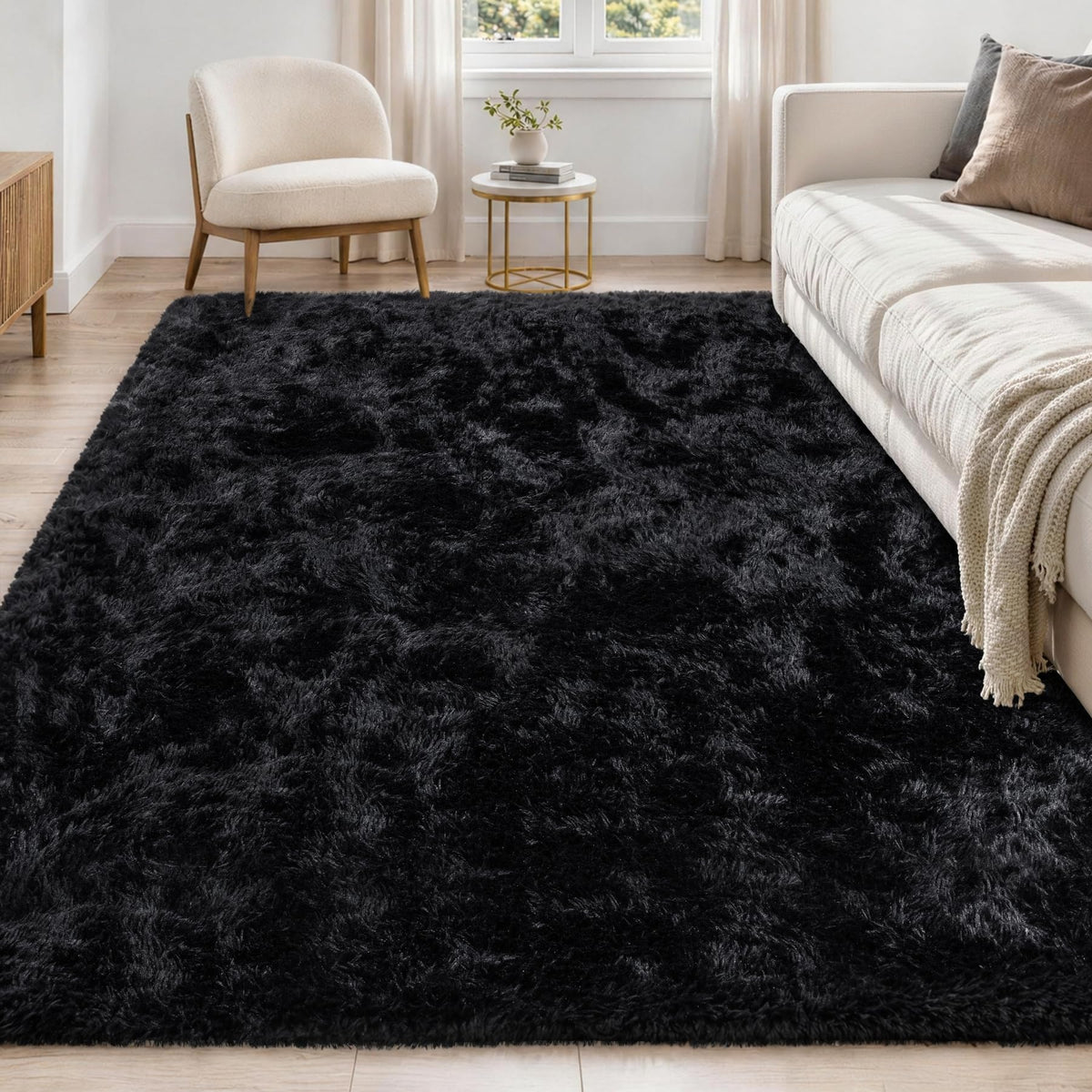Tosuoka 4x6 Area Rugs for Bedroom, Soft Fluffy Shag Thick Black Rug