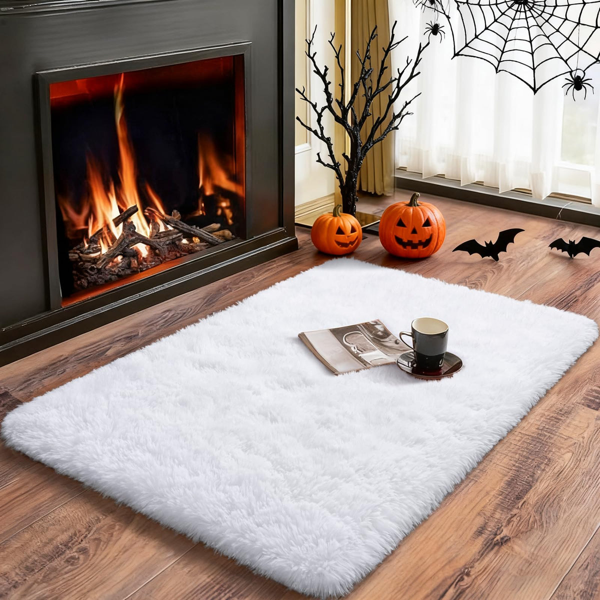 Merelax Soft Area Rug for Livingroom Bedroom, Machine Washable 4x6 Black Rugs Fluffy Shaggy Bedside Rug, Non Slip Indoor Carpet for Nursery Kids Room Home Decor Aesthetic
