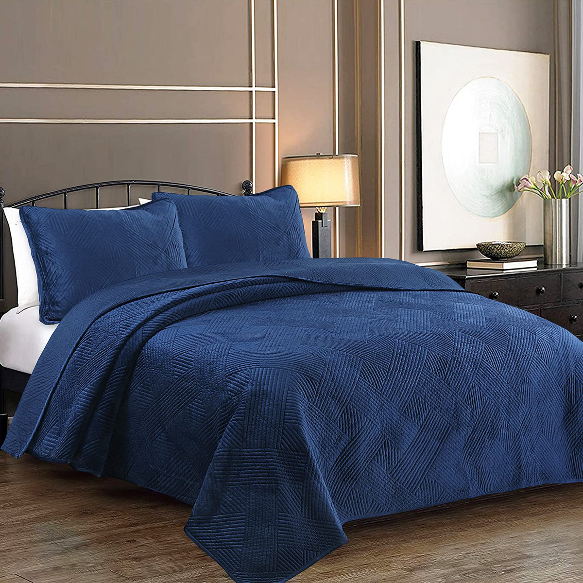 Cozy Line Home Fashions Benjamin Cute Dinosaur Plaid Navy Blue White Grey Bedding Quilt Set 100% Cotton Reversible Coverlet Bedspread Set for Kids Boy(Twin - 2 piece)