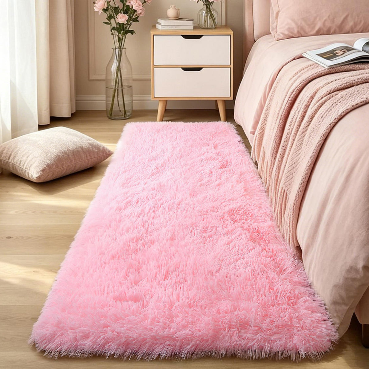 4x6 Light Grey Fluffy Shag Rug for Bedroom, Plush Washable Carpet