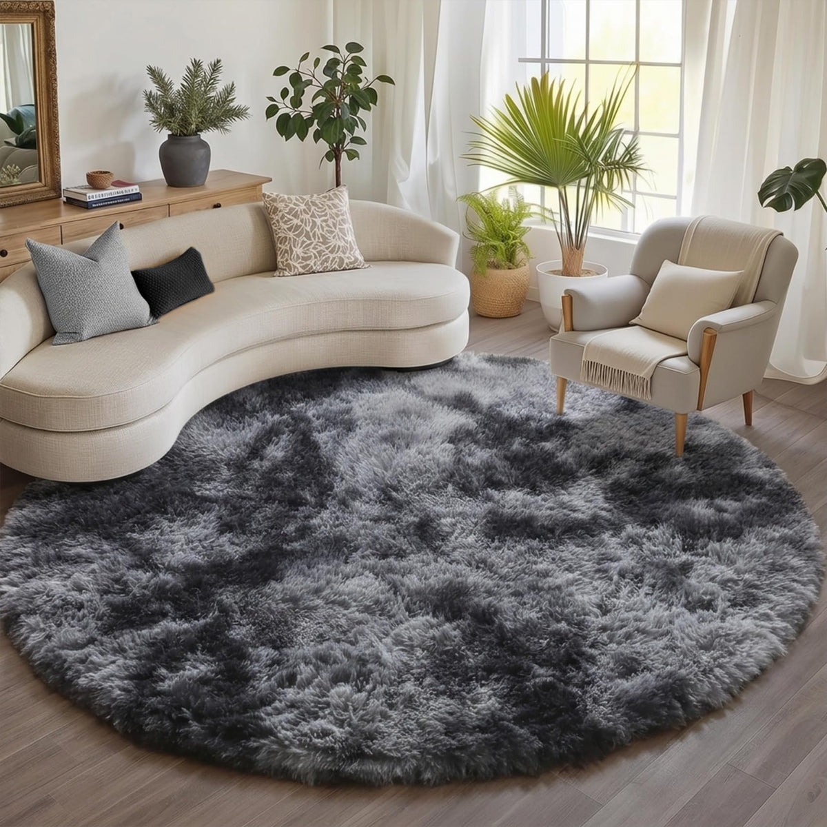 Area Rugs for Bedroom Living Room, 4x6 Fluffy Grey and Black Geometric Rug