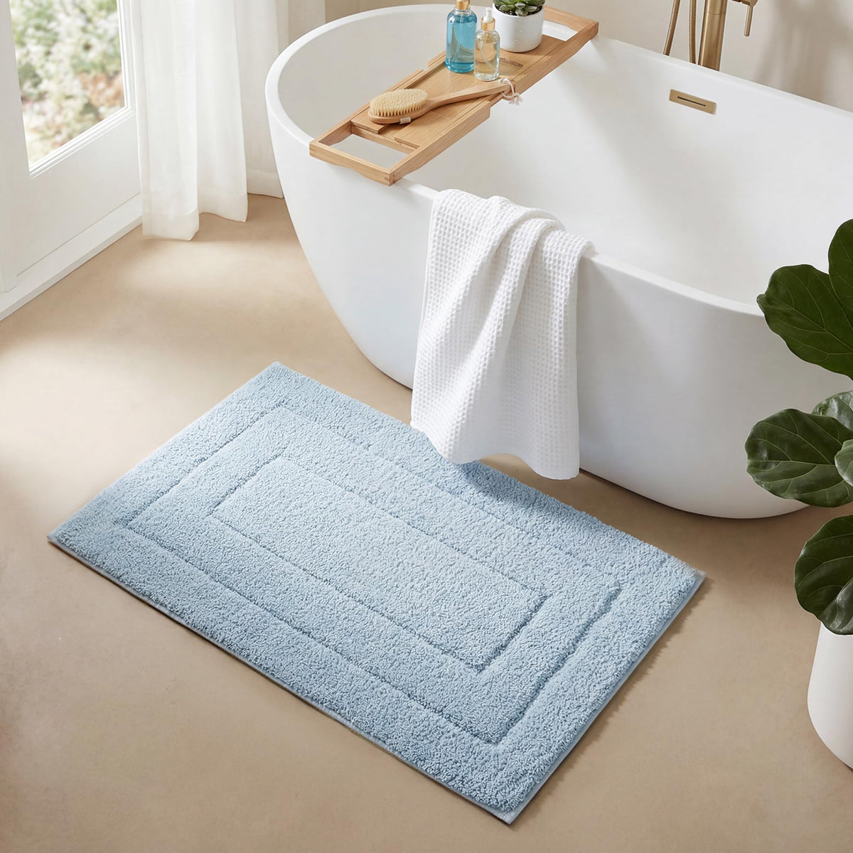 GRANNY SAYS Gray Bathroom Rug 16" x 24", Non-Slip Microfiber Bath Mat