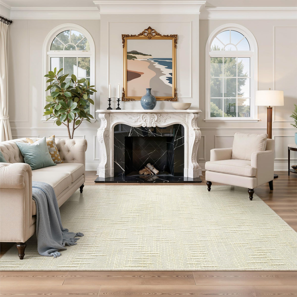 Valenrug Beige 8x10 Area Rugs for Living Room, Large Washable Rug Non Slip