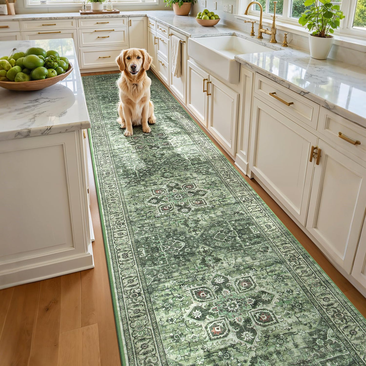 Sage Green 8x10 Area Rug for Living Room, Vintage Boho Large Carpet