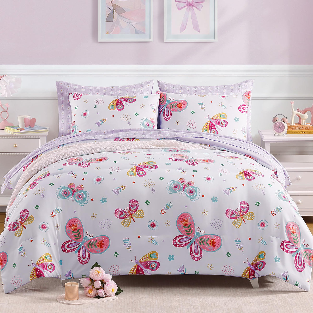 Twin Comforter Set for Girls - 5 Pieces Unicorn Bedding Twin Bed in a Bag