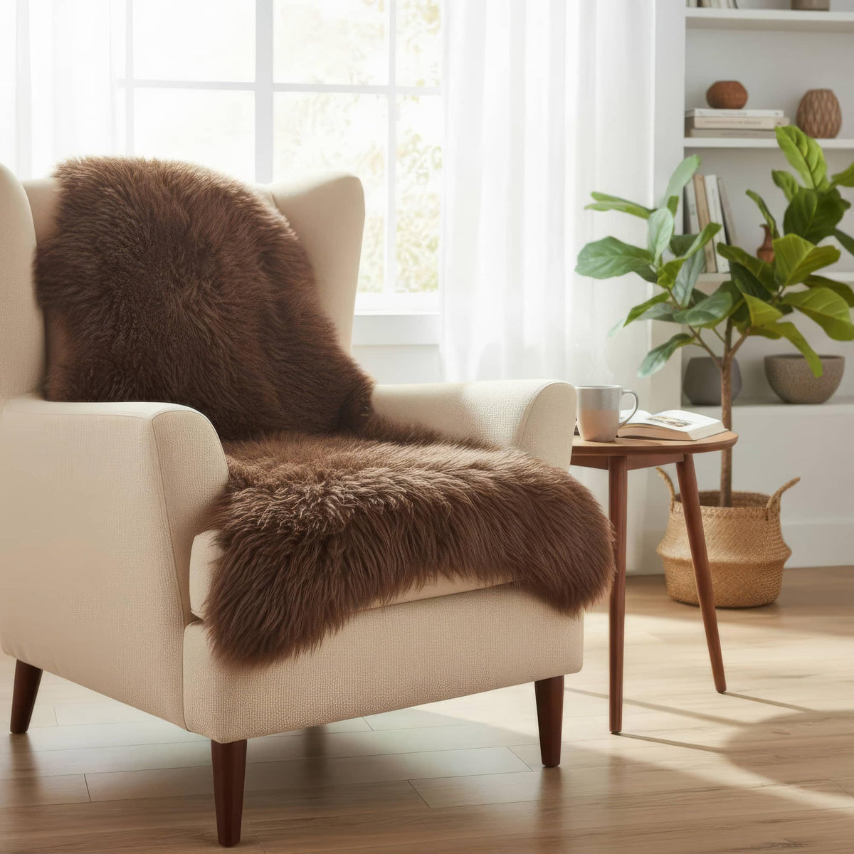 Genuine Sheepskin Rug & Chair Cover Ivory 2X3 Real Fur Throw for Bedroom