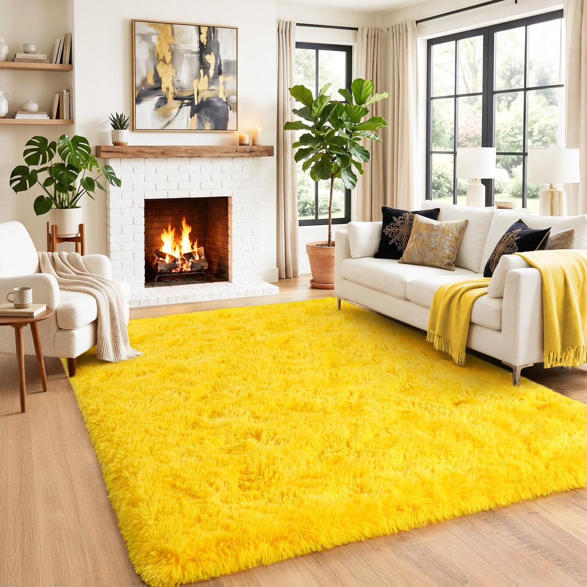 Black Rug for Bedroom, Soft Shaggy Modern Shag 4x6 Area Rugs for Living Room, Upgrade Non-Slip Plush Fluffy Carpet for Kids Boys Girls Room Dorm Home Decor Aesthetic
