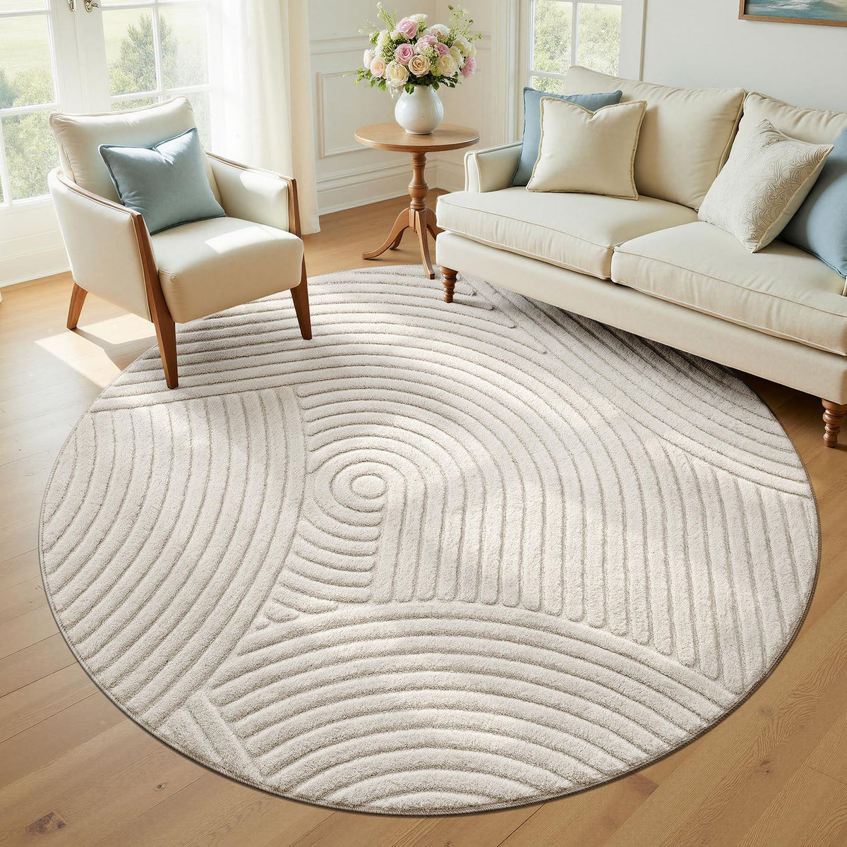 U'Artlines 5x7ft Washable Area Rug for Living Room, Beige