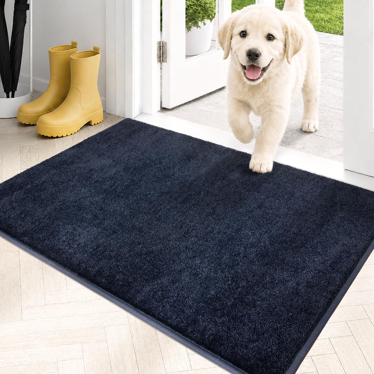 PURRUGS Dirt Trapping Indoor Door Mat, 20" x 31.5", Bluish Grey-Black