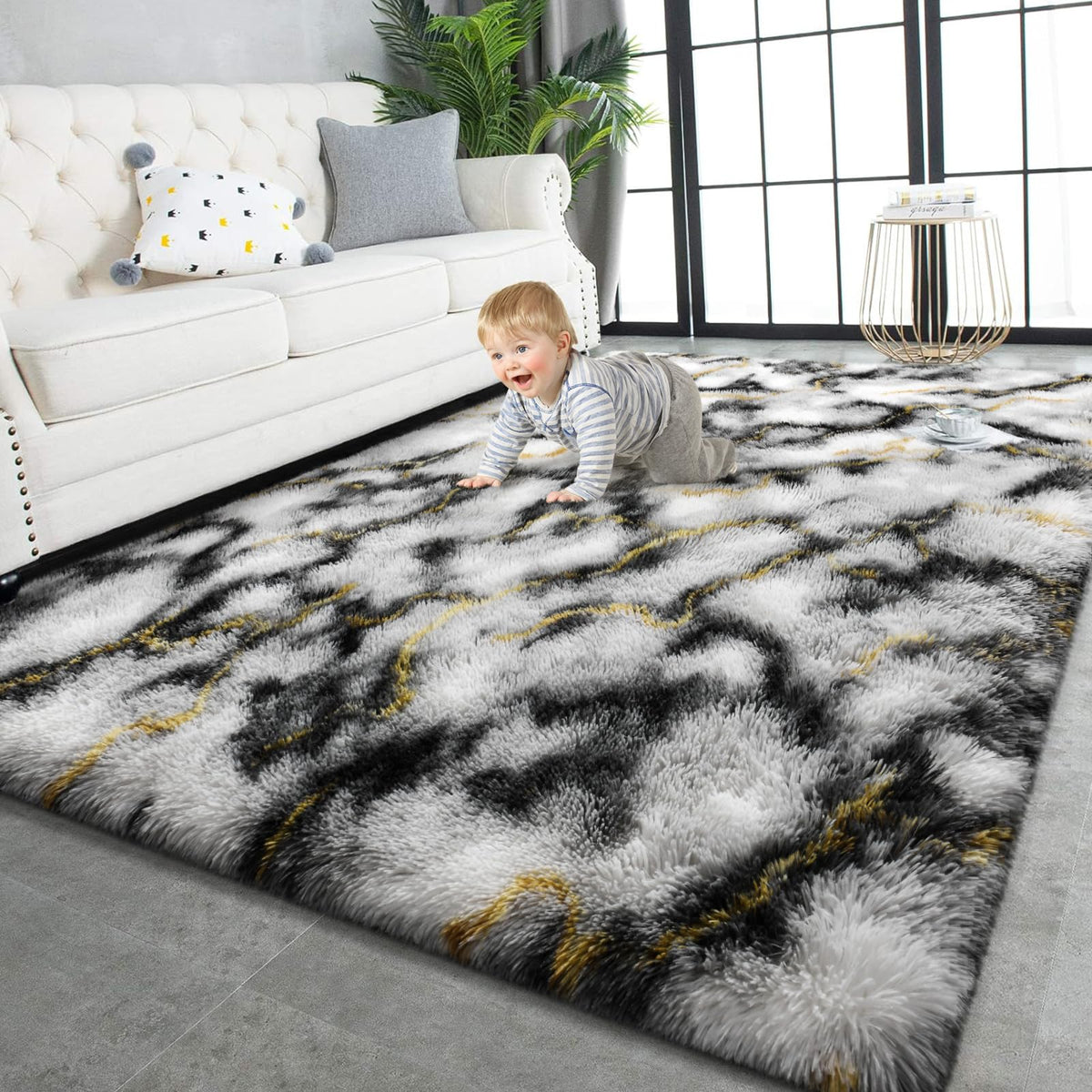TWINNIS Super Soft Shaggy Rugs Fluffy Carpets, 4x5.9 Feet, Indoor Modern Plush Area Rugs for Living Room Bedroom Kids Room Nursery Home Decor, Upgrade Anti-Skid Rectangular Fuzzy Rug, Grey
