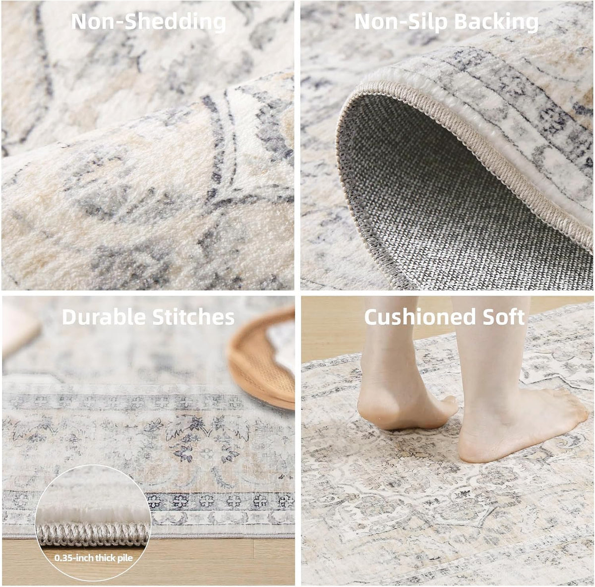 5x7 Area Rug for Living Room: Washable Bedroom Rug Non Slip Low Pile Carpet