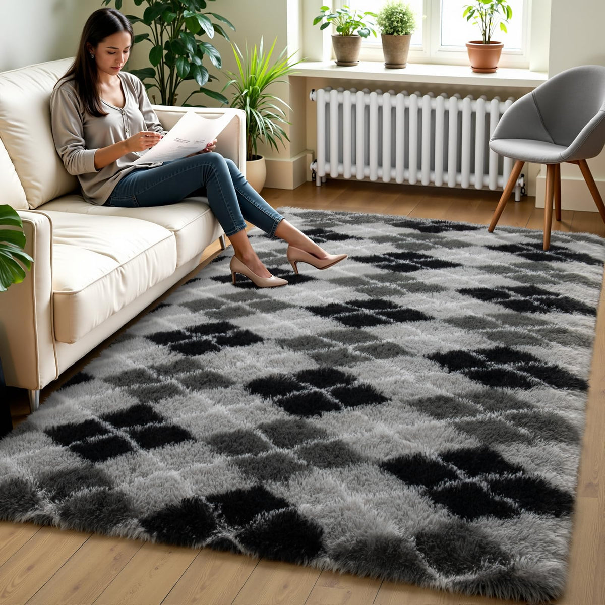Zentavio Area Rugs for Living Room Grey Rugs for Bedroom 4x6 Carpet Fluffy Furry Soft Shag Aesthetic Plush High Pile Gray Throw Rug for Nursery Kids Room Dorm