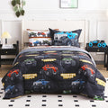 lasoftan Kids' Monster Truck Bedding Set, 7-Piece Soft Fluffy Bed-in-a-Bag with Comforter, Fitted Sheet, Flat Sheet, Pillowcase, Pillow Sham, Deep Pocket 15", All-Season, Monster Jam, Full