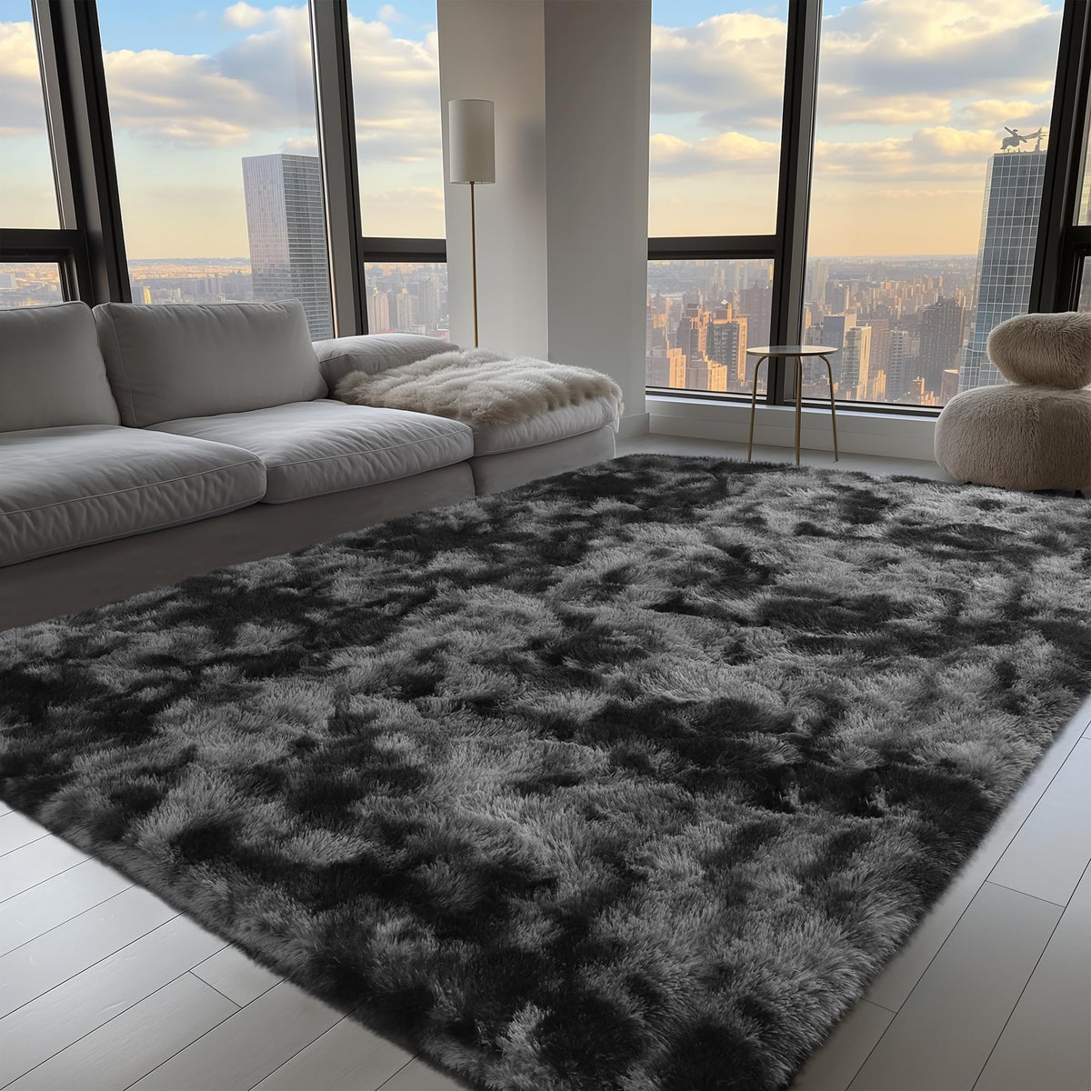 Zentavio Area Rugs for Living Room Grey Rugs for Bedroom 4x6 Carpet Fluffy Furry Soft Shag Aesthetic Plush High Pile Gray Throw Rug for Nursery Kids Room Dorm