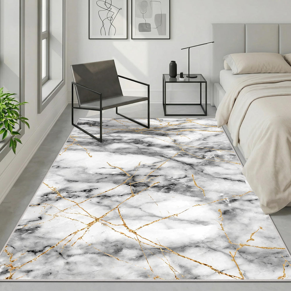 Merelax Washable Area Rugs 5'x8' Grey Abstract Rug for Living Room Bedroom Entryway Nursery, Dining Room and Farmhouse Rug, Non-Slip Modern Indoor Low Pile Soft Floor Carpet, Gray Print Pattern