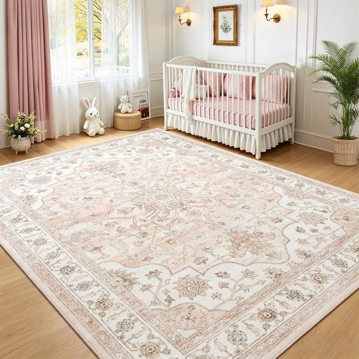 Sage Green 8x10 Area Rug for Living Room, Vintage Boho Large Carpet