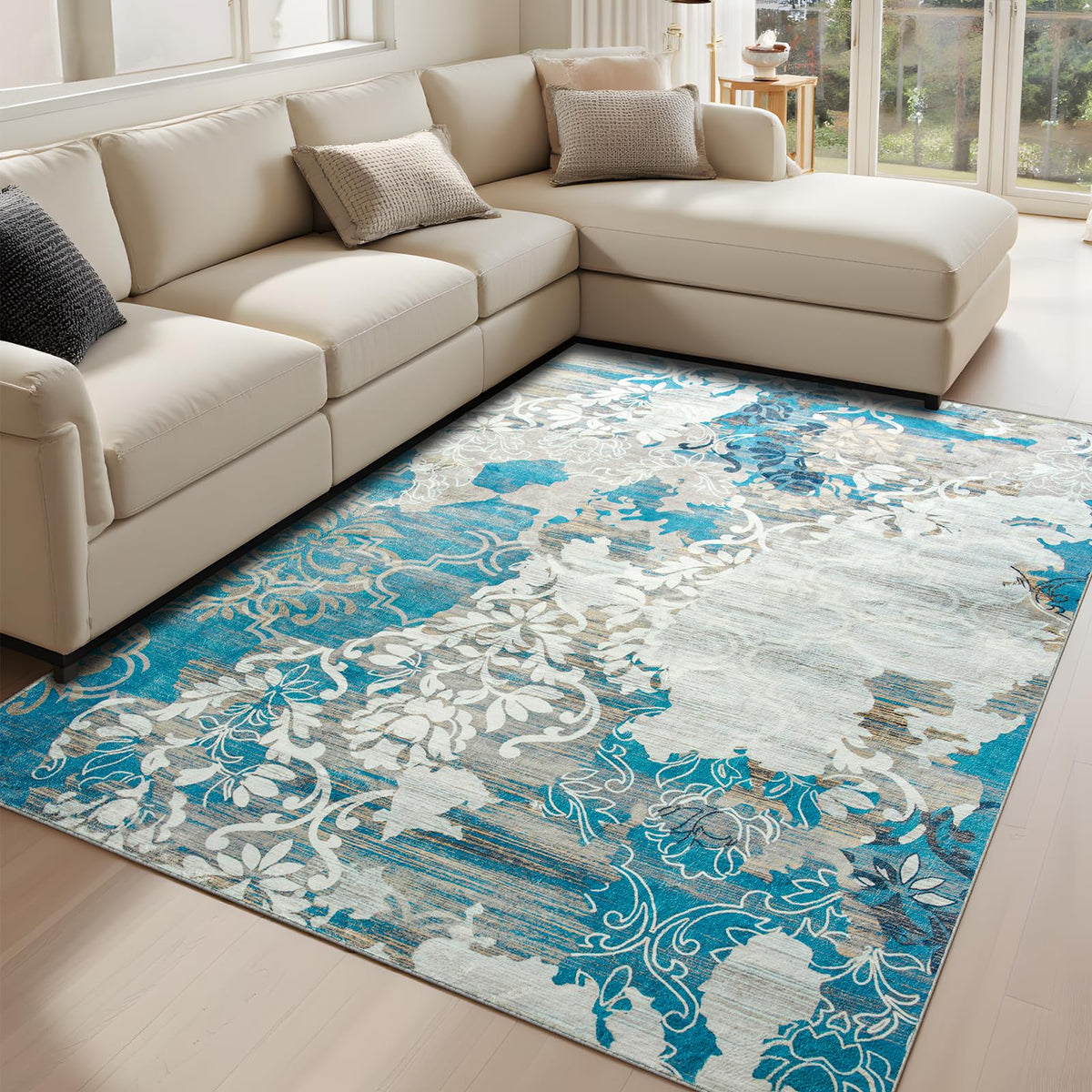 CRYPTOLITE Abstract Area Rug Washable Rug with Non-Slip Backing Low Pile Area Rugs for Living Room,Bedroom,Dining Room,4x6, Gold&Grey