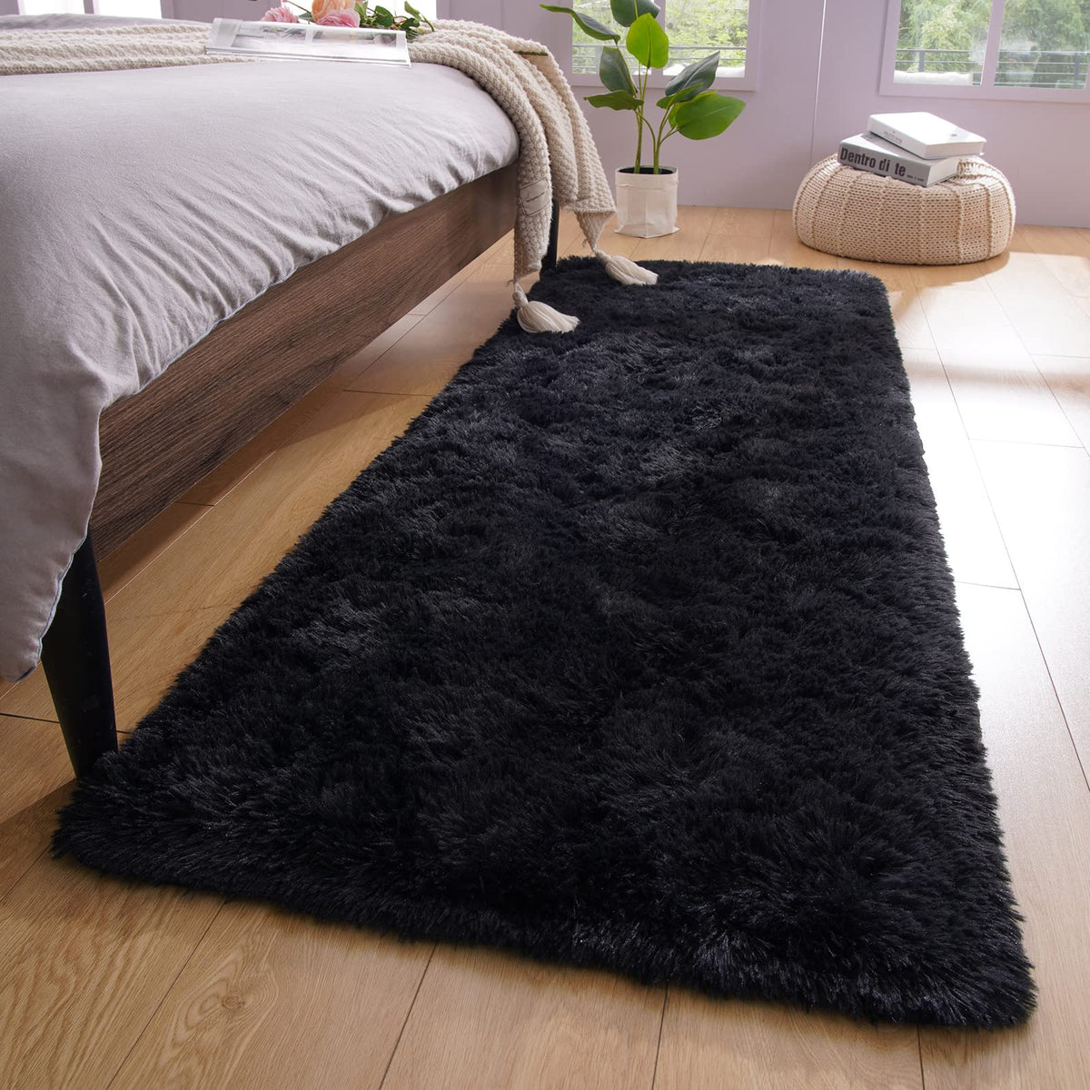 YJ.GWL Shag Runner Rug Non Slip for Bedroom Living Room Soft Small Rugs for Dorm, 2x6 Feet Grey Plush Carpet Runner for Nursery Dorm, Fuzzy Bedside Rug for Kids Boys Girls Room Home Decor