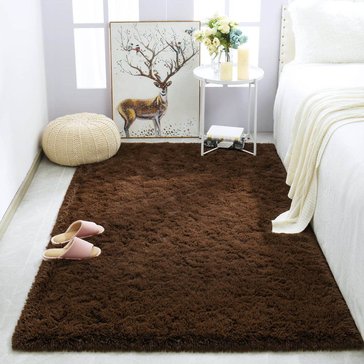 Merelax Soft Area Rug for Livingroom Bedroom, Machine Washable 4x6 Black Rugs Fluffy Shaggy Bedside Rug, Non Slip Indoor Carpet for Nursery Kids Room Home Decor Aesthetic