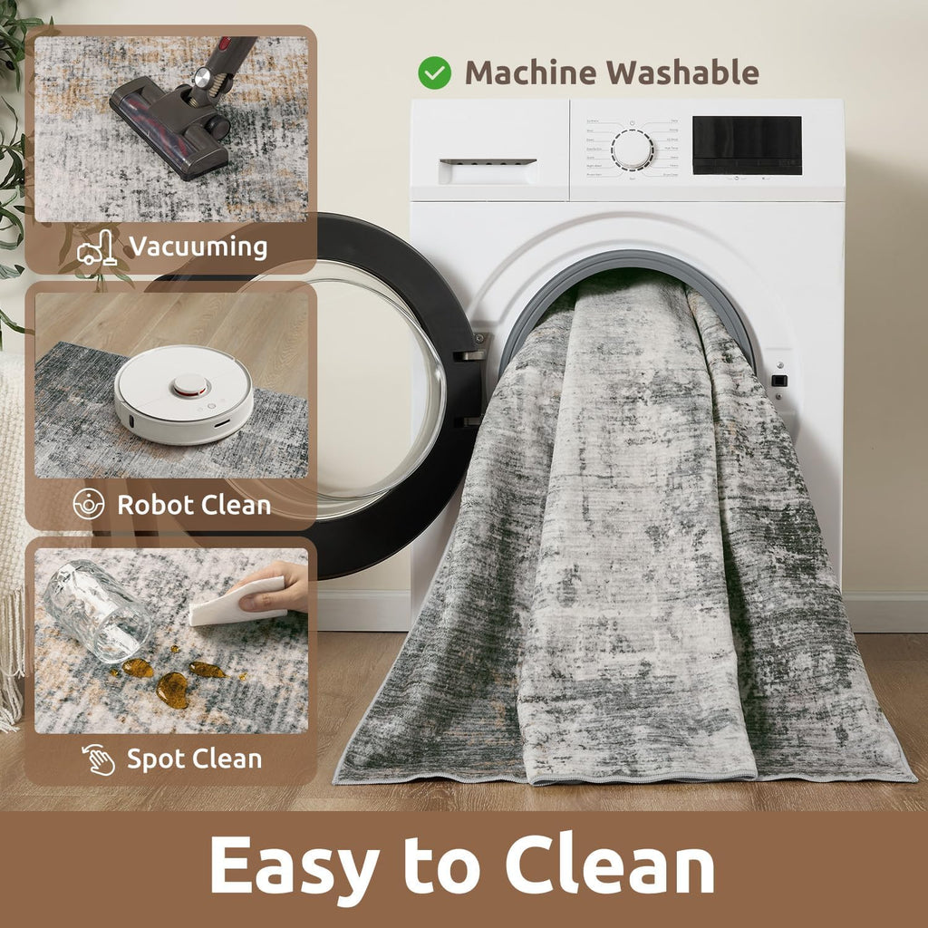 5 x 7 Area Rugs for Living Room, Machine Washable Non Slip Rug Ultra Soft Low Pile Indoor Carpet Modern Abstract Rugs for Bedroom Office Room Dining Room Beside, Grey