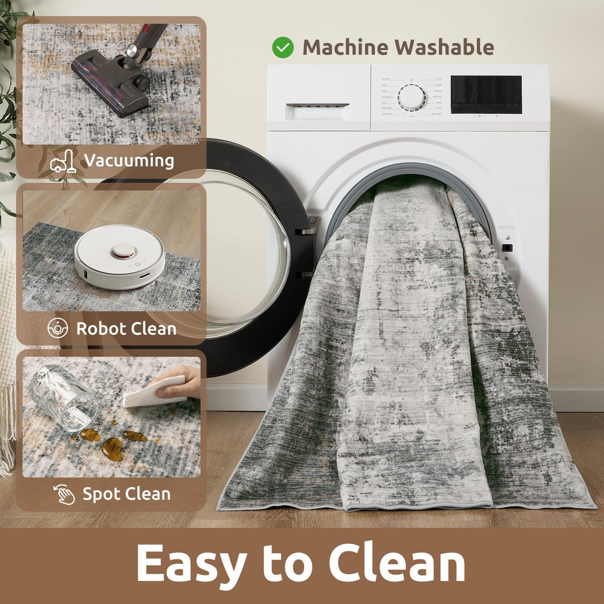 5 x 7 Area Rugs for Living Room, Machine Washable Non Slip Rug Ultra Soft Low Pile Indoor Carpet Modern Abstract Rugs for Bedroom Office Room Dining Room Beside, Grey