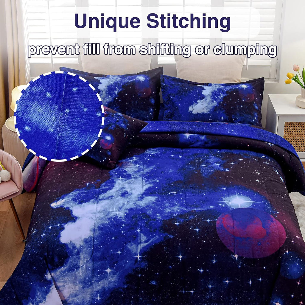 A Nice Night 3D Galaxy 6Pcs Twin Kids Bedding Outer Space Comforter Set