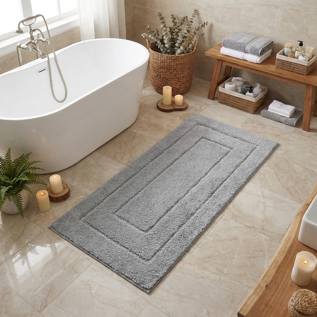 GRANNY SAYS Gray Bathroom Rug 16" x 24", Non-Slip Microfiber Bath Mat