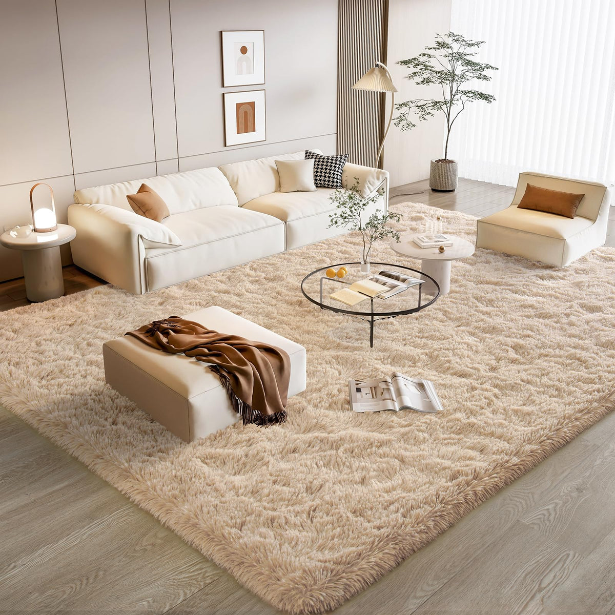 BENRON Cream White Fluffy Rugs for Living Room Bedroom 4x6, Washable