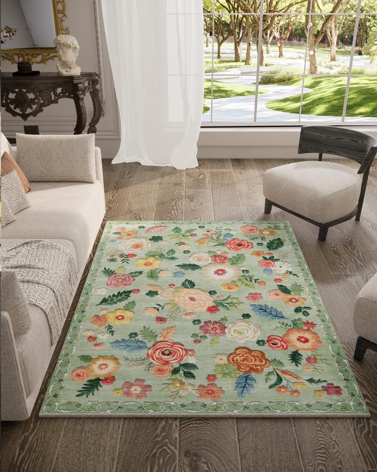 5x7 Area Rug for Living Room: Washable Bedroom Rug Non Slip Low Pile Carpet