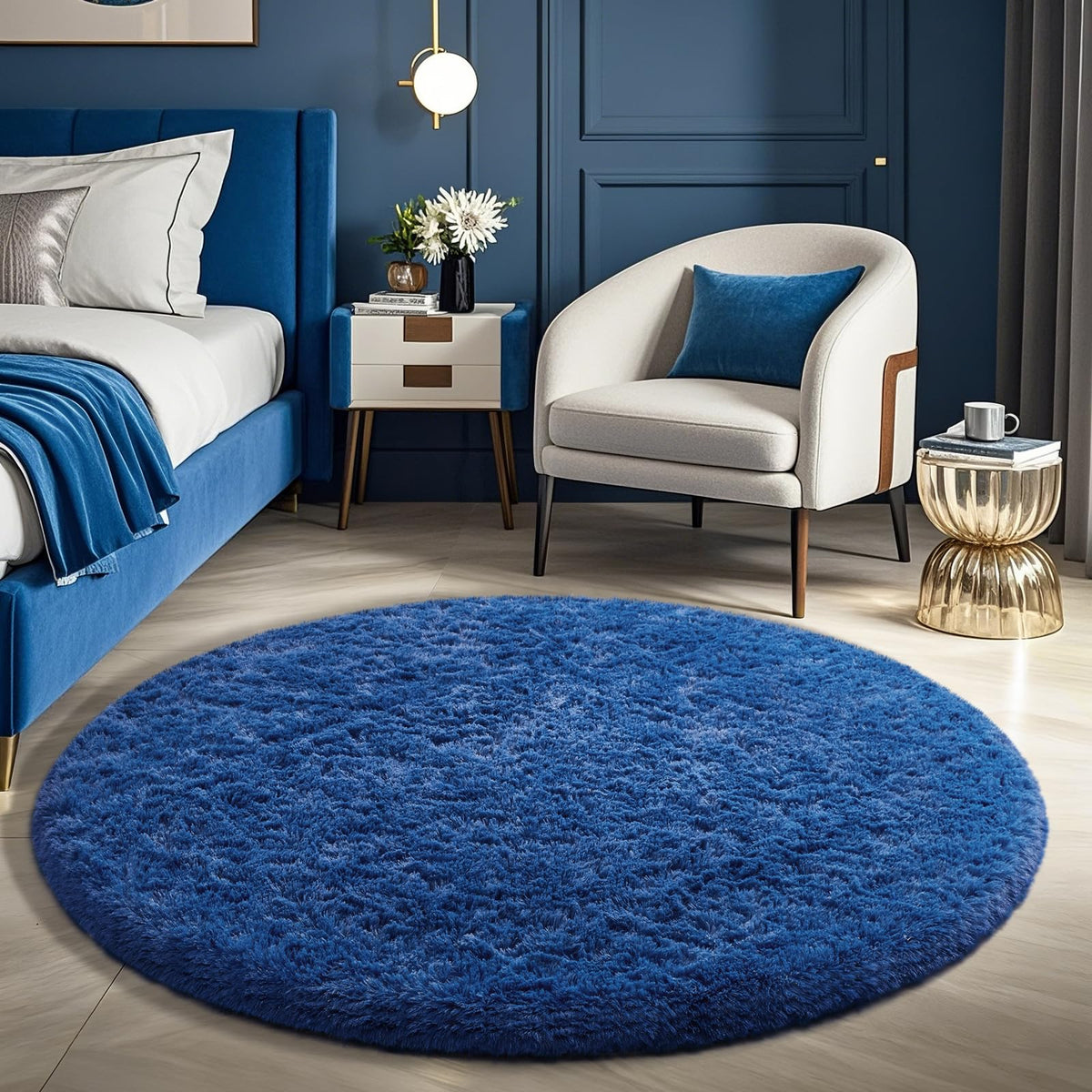 Ophanie Round Rugs 5Ft Ivory Circle Area Rug,Baby Nursery Living Room Bedroom Decor Circular Carpet 5 Foot,Fluffy Fuzzy Shag Plush Cream for Kids Boys Girls Teen with Over 99 pcs Pile fibers