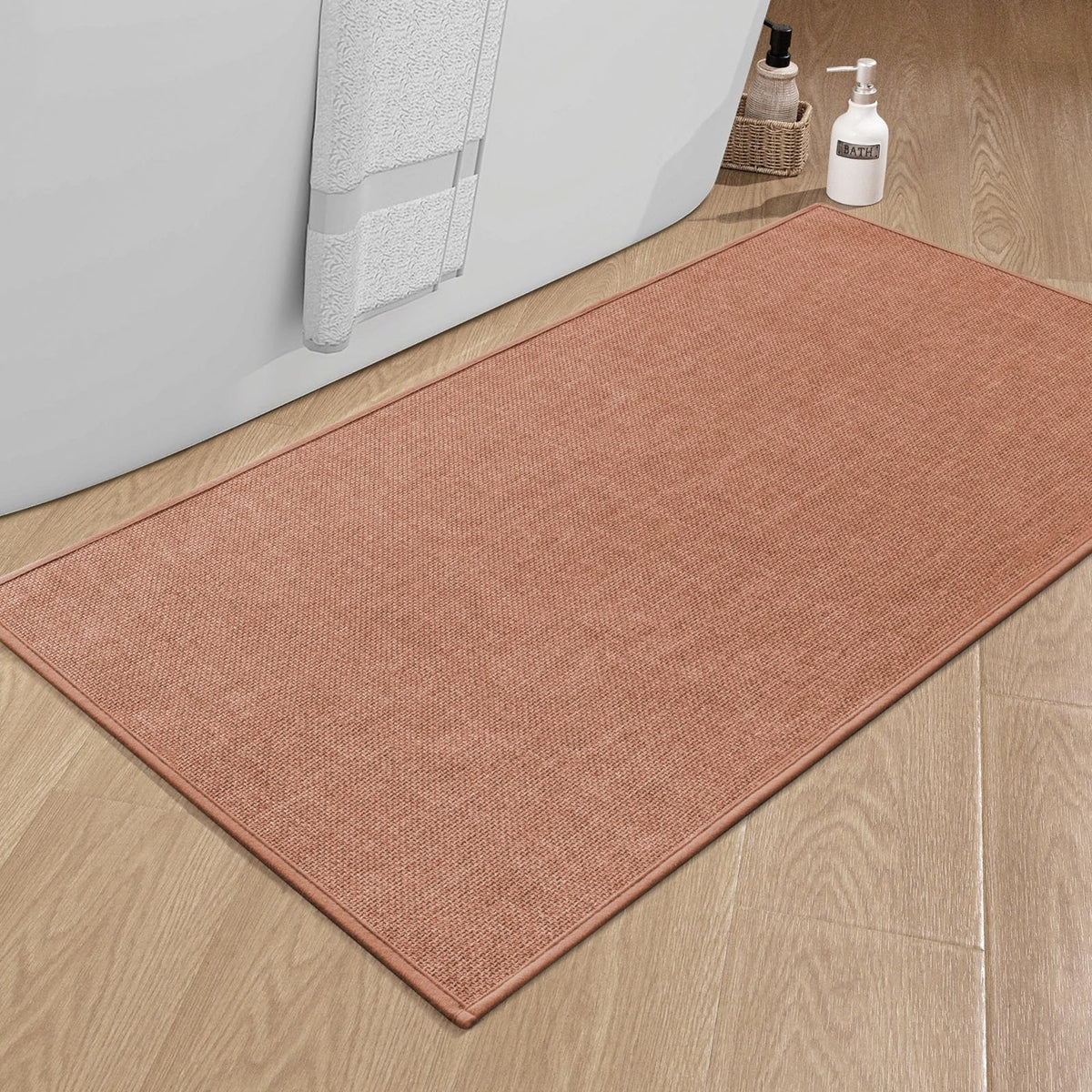 chakme Bathroom Rugs Mat 24x17, Ultra Thin Non Slip Bath Mat Small Quick Dry Absorbent Bath Mat for Bathroom Floor, (Dark Beige, 24"x17")