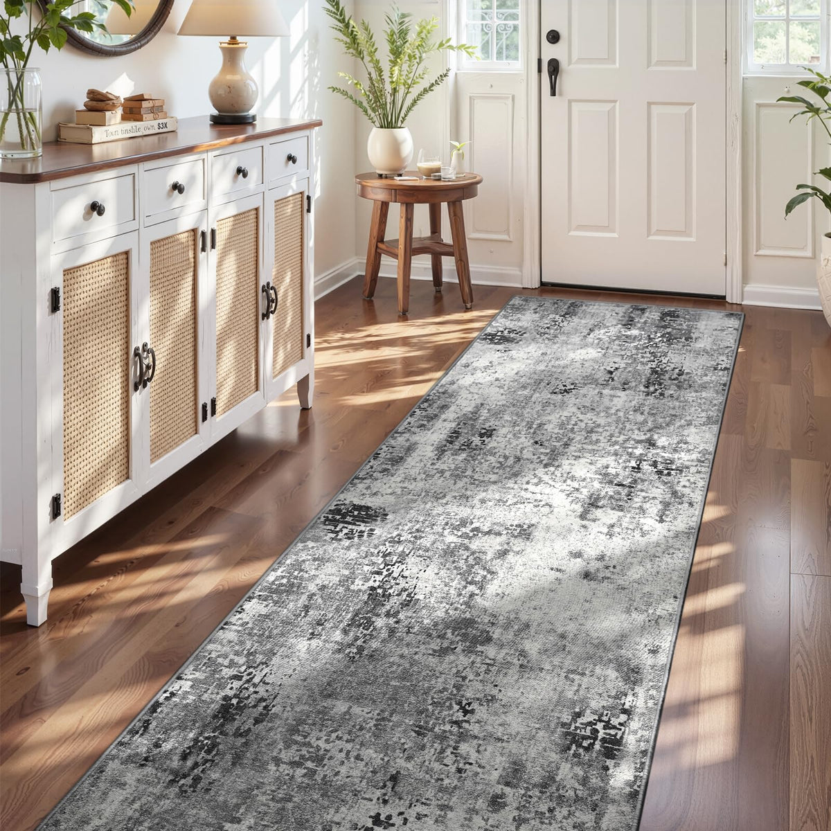 Living Room Rug 5x7 Gray Area Rug Machine Washable Boho Rug Non Slip Abstract Vintage Indoor Large Rugs for Bedroom, Classroom, College Dorm, Farmhouse, Dining Room, Kids Playroom