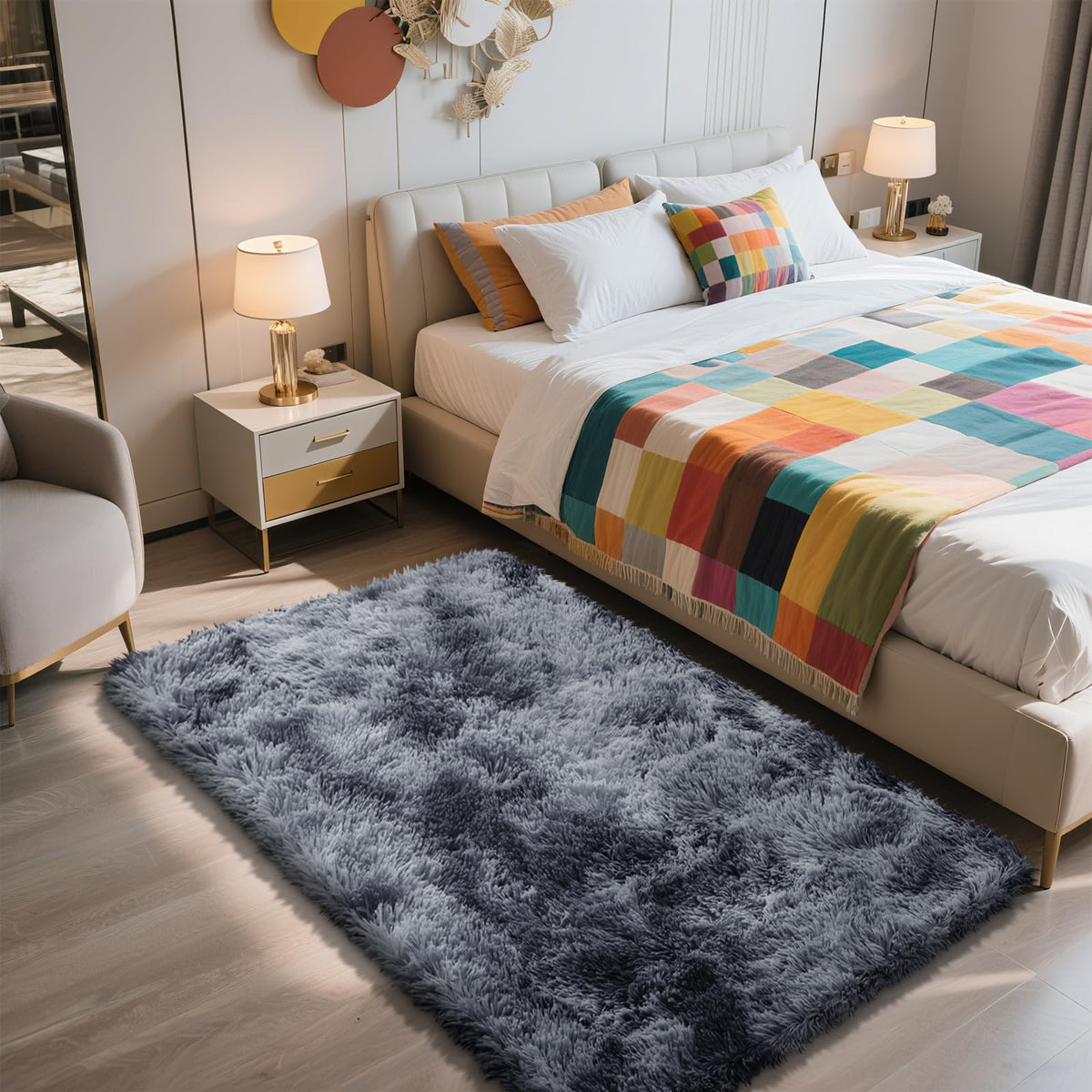 5x8 Shag Area Rug for Bedroom,Grey and Black Fluffy Rugs for Living Room